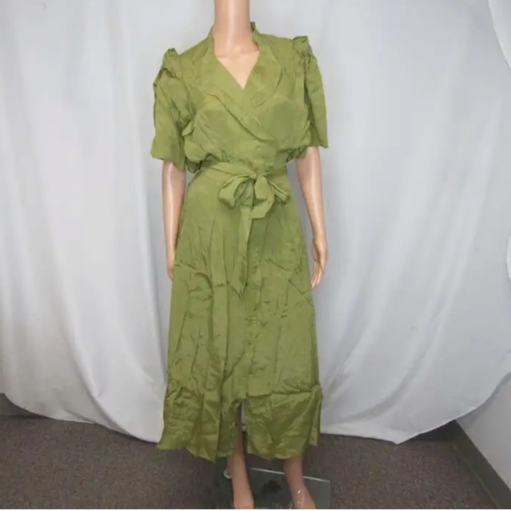 NWT Magali Pascal Hinda Silk Blend short sleeve flowy summer midi Dress belted